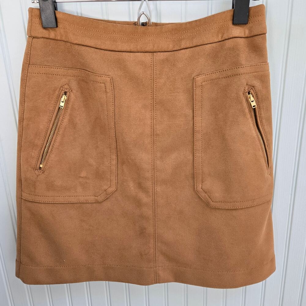 Ann Taylor Loft Tan Zipper Pocket A-line Suede Skirt